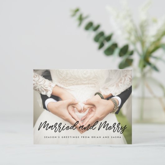 Foto van het huwelijk en van de prettige kerst briefkaart (Staand voorkant)
