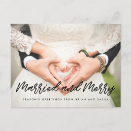 Foto van het huwelijk en van de prettige kerst briefkaart
