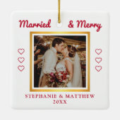 Foto van het huwelijk Modern Gold Keramisch Ornament (Achterkant)