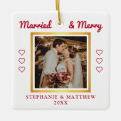 Foto van het huwelijk Modern Gold Keramisch Ornament (Voorkant)