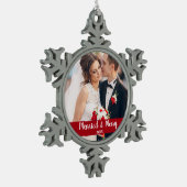 Foto van het huwelijk Rood Tin Sneeuwvlok Ornament (Links)