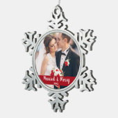Foto van het huwelijk Rood Tin Sneeuwvlok Ornament (Rechts)