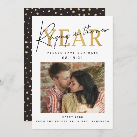 Foto van het inluiden van het nieuwe jaar save the date (Voorkant / Achterkant)