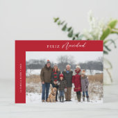 Foto van het kerstgezin Feliz Navidad Red Feestdagenkaart (Staand voorkant)