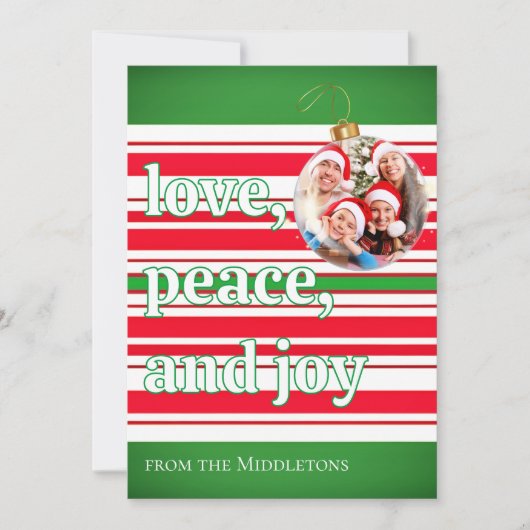 Foto van het kerstgezin Love Peace Joy Holiday Kaa Feestdagenkaart (Voorkant)