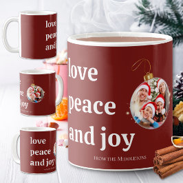 Foto van het kerstgezin Love Peace Joy Holiday Kaa Koffiemok