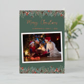 Foto van het Kerstgezin Roos Gold Folie Feestdagenkaart (Staand Voorkant)