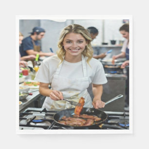 Foto van het koken van spek aanpassen servet
