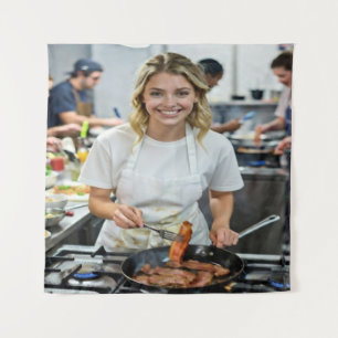 Foto van het koken van spek aanpassen wandkleed