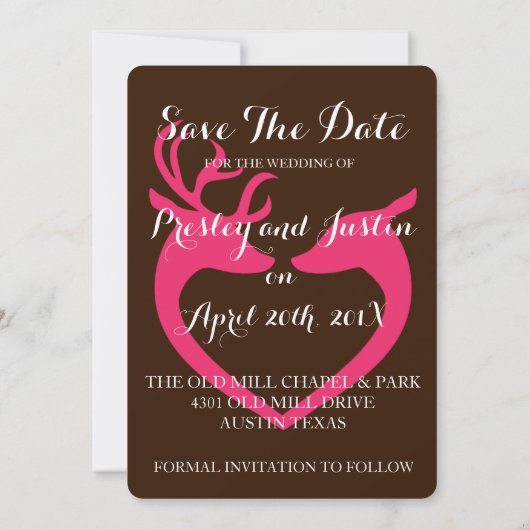 Foto van het landelijke trouwe Heart Deer Love Wed Save The Date (Achterkant)