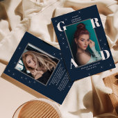 Foto van het marinenblauw Afstuderen met mousseren Aankondiging