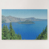Foto van het meer blauw water en Evergreen Trees Legpuzzel (Horizontaal)