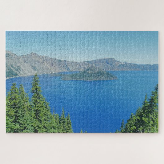 Foto van het meer blauw water en Evergreen Trees Legpuzzel (Horizontaal)