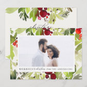 Foto van het meest mooie kerstblad met waterverf feestdagenkaart (Voorkant / Achterkant)