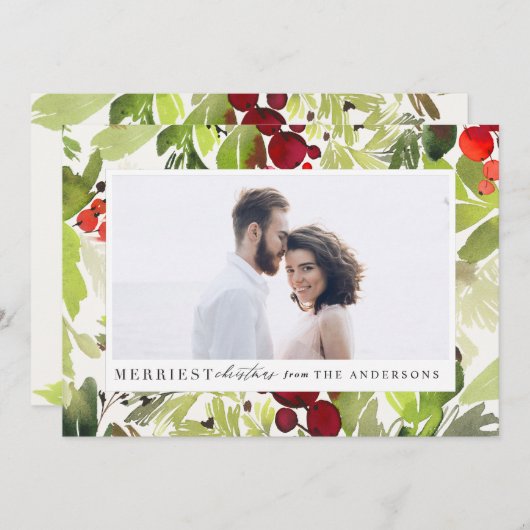 Foto van het meest mooie kerstblad met waterverf feestdagenkaart (Voorkant / Achterkant)