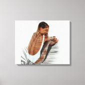 Foto van het meisje op de Beach Palm Leaf Shadow Canvas Afdruk (Voorkant)