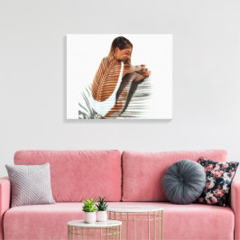 Foto van het meisje op de Beach Palm Leaf Shadow Canvas Afdruk