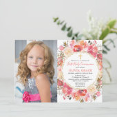 Foto van het meisje van de eerste Heilige Communie Kaart (Staand voorkant)