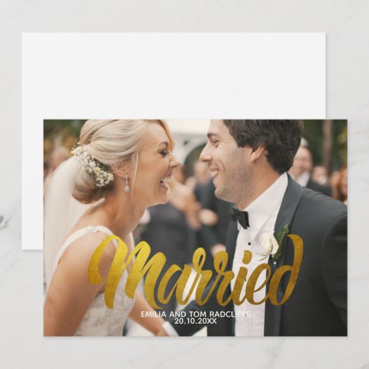 Foto van het moderne Gold Script-gehuwd Hartelijk Kaart (Voorkant / Achterkant)
