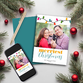 Foto van het moderne kleurrijke kerstlampje feestdagenkaart