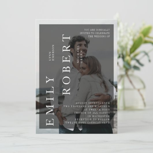 Foto van het moderne minimalistische huwelijk kaart (Staand voorkant)