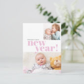 Foto van het moderne nieuwe jaar roze babymeisje briefkaart (Staand voorkant)