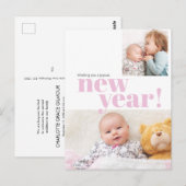 Foto van het moderne nieuwe jaar roze babymeisje briefkaart (Voorkant / Achterkant)