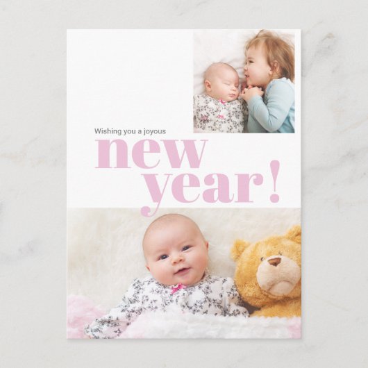 Foto van het moderne nieuwe jaar roze babymeisje briefkaart (Voorkant)
