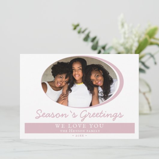 Foto van het moderne roze seizoen Foto Feestdagenkaart (Staand voorkant)
