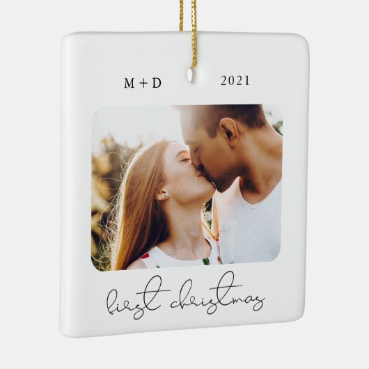 Foto van het moderne script elegant Verloving Wedd Keramisch Ornament (Rechts)