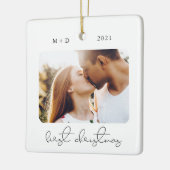 Foto van het moderne script elegant Verloving Wedd Keramisch Ornament (Links)
