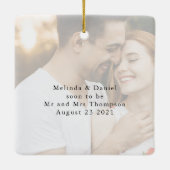 Foto van het moderne script elegant Verloving Wedd Keramisch Ornament (Achterkant)