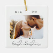 Foto van het moderne script elegant Verloving Wedd Keramisch Ornament (Voorkant)