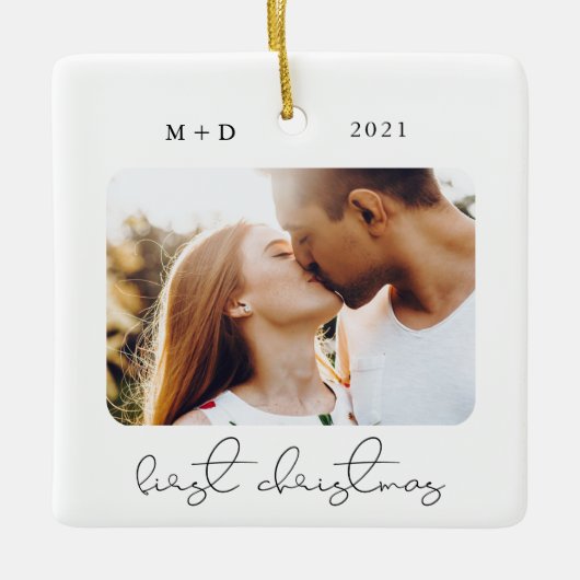 Foto van het moderne script elegant Verloving Wedd Keramisch Ornament (Voorkant)