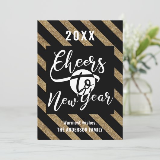 Foto van het moderne script Gold Black Feestdagenkaart (Staand voorkant)