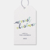 Foto van het moderne script "Merriest Kerstmis" Cadeaulabel (Voorkant)