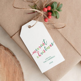 Foto van het moderne script "Merriest Kerstmis" Cadeaulabel