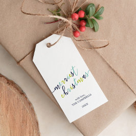 Foto van het moderne script "Merriest Kerstmis" Cadeaulabel
