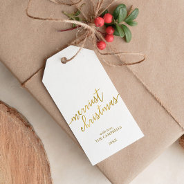 Foto van het moderne script "Merriest Kerstmis" Cadeaulabel