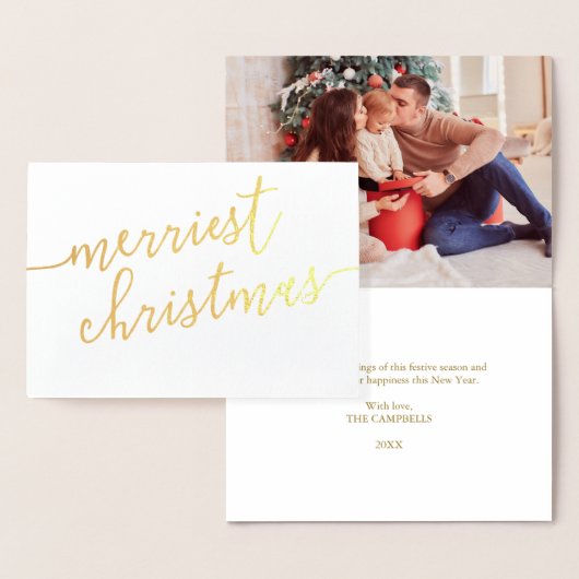 Foto van het moderne script "Merriest Kerstmis" Folie Kaarten (Display)