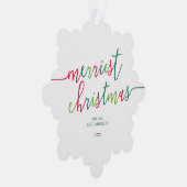 Foto van het moderne script "Merriest Kerstmis" Ornament Kaart (Rechts)