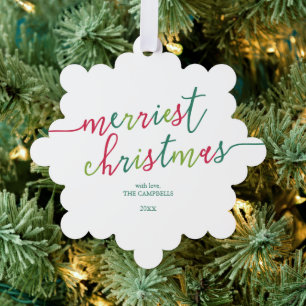 Foto van het moderne script "Merriest Kerstmis" Ornament Kaart