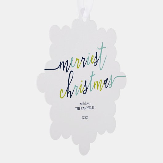 Foto van het moderne script "Merriest Kerstmis" Ornament Kaart (Rechts)
