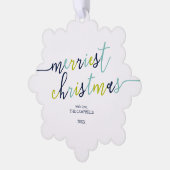 Foto van het moderne script "Merriest Kerstmis" Ornament Kaart (Links)