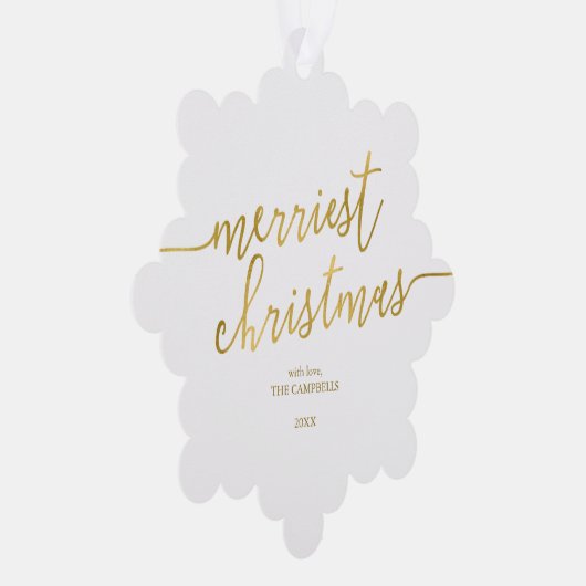 Foto van het moderne script "Merriest Kerstmis" Ornament Kaart (Rechts)