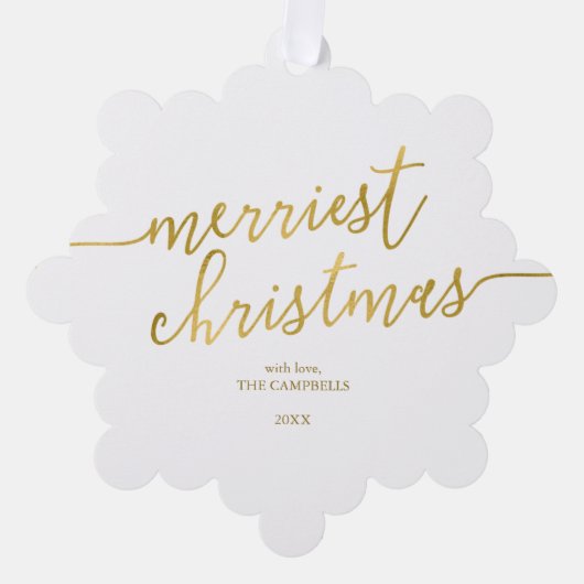 Foto van het moderne script "Merriest Kerstmis" Ornament Kaart (Voorkant)