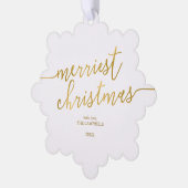 Foto van het moderne script "Merriest Kerstmis" Ornament Kaart (Links)