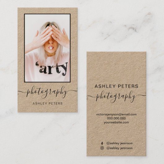 Foto van het moderne zwarte Kraft-script voor foto Visitekaartje (Voorkant / Achterkant)