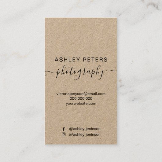 Foto van het moderne zwarte Kraft-script voor foto Visitekaartje (Achterkant)