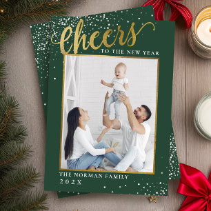 Foto van het nieuwjaar Green Gold Glitter Feestdagenkaart